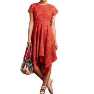 Maeve - Burnt Orange Lace Scarf Hem A-Line Dress